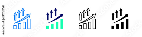 Growth Multiple Style Icon Set Vector 