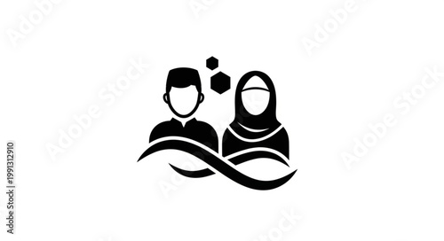 Muslim couple silhouette, representing faith, love, and togetherness in Islam.