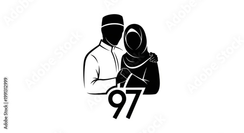 Muslim Couple Silhouette with Number 97 - Symbol of Unity.