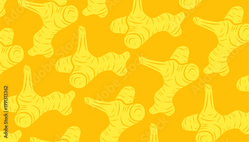 Galangal Seamless Pattern. Handdrawn Root Illustration. Botanical Spice Background. for Packaging Textile Design