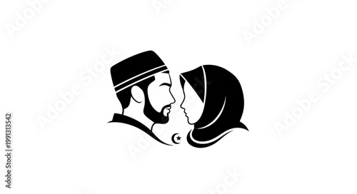 Muslim Couple Silhouette - A Symbol of Love and Faith.
