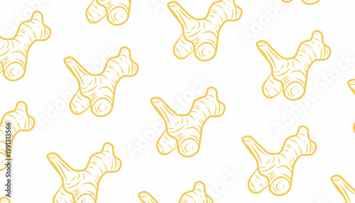 Galangal Seamless Pattern. Handdrawn Root Illustration. Botanical Spice Background. for Packaging Textile Design