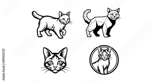 Elegant Cat Illustrations - A Collection of Feline Vector Graphics.
