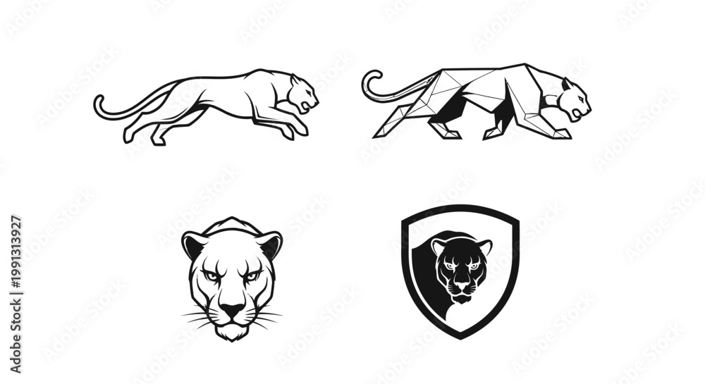 Naklejka premium Elegant Panther Illustrations - A Collection of Striking Designs.