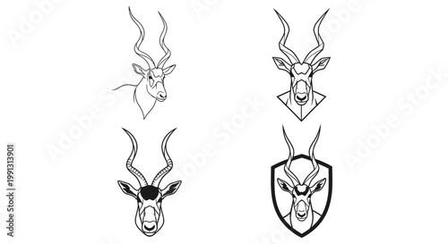 Elegant Impala Head Illustrations - A Collection of Antelope Designs.