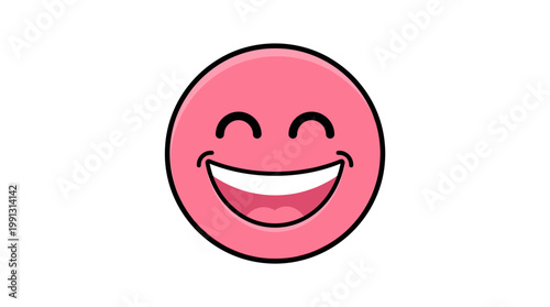 Smiling Pink Emoji Face Icon.