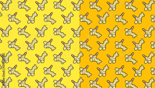 Galangal Seamless Pattern. Handdrawn Root Illustration. Botanical Spice Background. for Packaging Textile Design