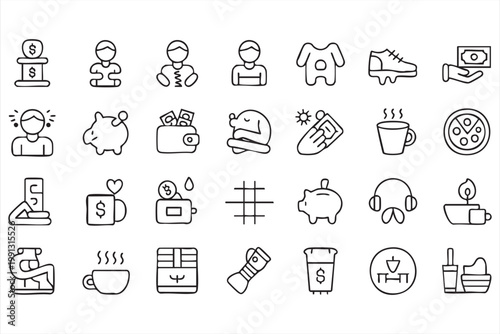 Finance lifestyle icons, shopping payment people symbols