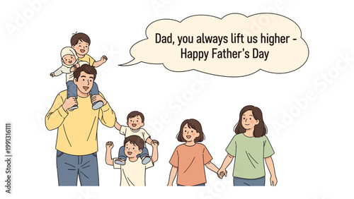 Father's Day joy: A father, the family's pillar, carries his children, radiating happiness and love on a special Father's Day celebration.