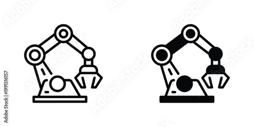 Robotic Arm Vector Line Icon for manufacturing and automation