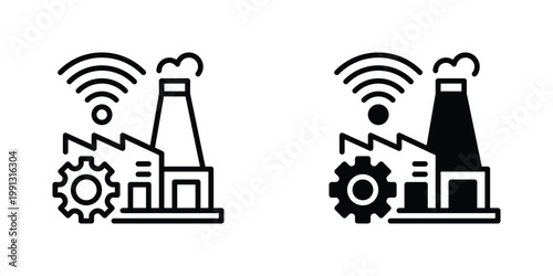 Smart Manufacturing Vector Line Icon for industrial automation