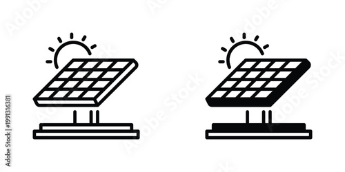 Solar Panel Vector Line Icon for renewable energy and ecology