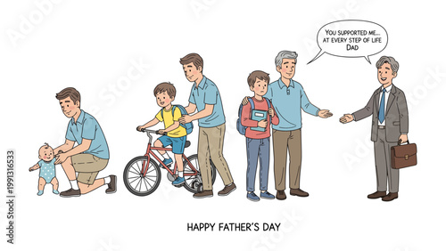 Father's Day: A heartwarming depiction of a father's enduring presence throughout the various stages of his son's life, from infancy to adulthood.