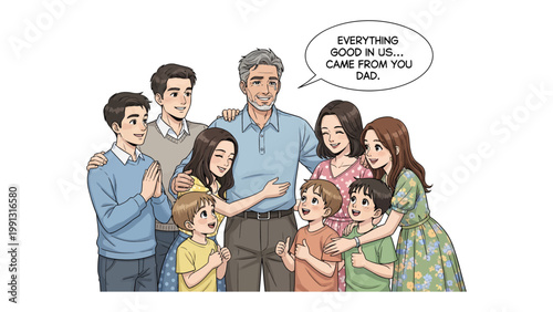 Generations of Love: A heartfelt family portrait captures the essence of familial bond, with each person sharing a tender embrace around the patriarch.