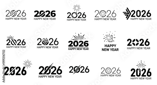 Happy New Year 2026 Text Designs Collection - Festive Greetings and Celebrations