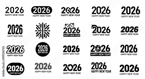 2026 Happy New Year Text Collection: Modern & Creative Typography Designs