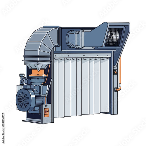Industrial Dust Collection System with Fan and Filter Curtain