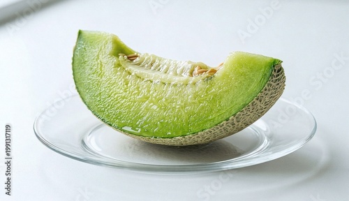 유리 접시 위 조각 멜론