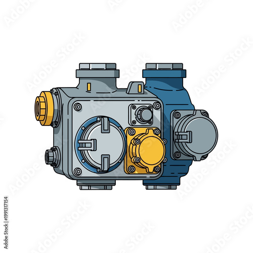 Industrial Pump Unit: Heavy Duty Machinery, Mechanical Engineering, Blue and Grey Tones