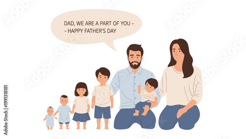 Family Love on Father's Day: A loving family celebrates Father's Day with a warm message. This image of family love conveys the joy of parenthood, family bonding.