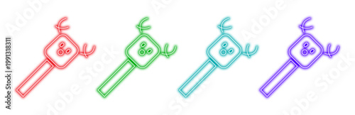 Set of neon medical scanner icons representing high tech diagnostic tools for science and healthcare research projects in a modern glowing handheld vector illustration style
