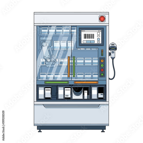 Vending Machine with Robotic Arm and Barcode Scanner - Modern Automated Retail