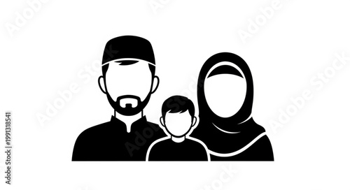 Muslim Family Portrait - Father, Mother, and Child Together.
