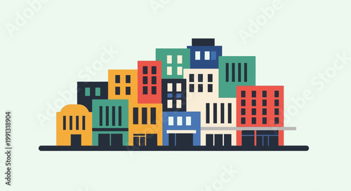 Colorful City Buildings Apartment Complex.
