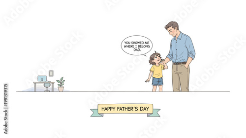 Father's Day Sentiment: A heartwarming illustration captures a tender moment as a father and child share a touching interaction, celebrating the bond of family and appreciation.