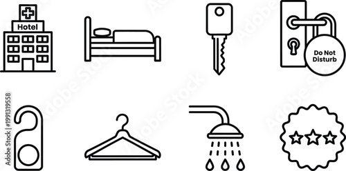Hotel hospitality line icons editable stroke vector illustration for tourism travel and accommodation services