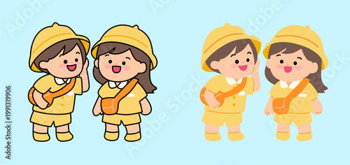 Kindergarten Girl Pose Character Set (Standing and Listening)