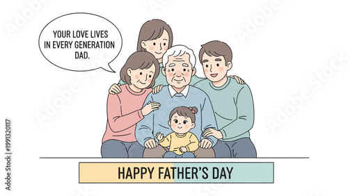 Family Portrait for Father's Day: A loving family portrait where love is in every generation. This illustration embodies the joy of Father's Day, illustrating the cherished bonds and warmth. 