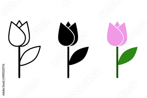 Set of flower tulip icon symbols.