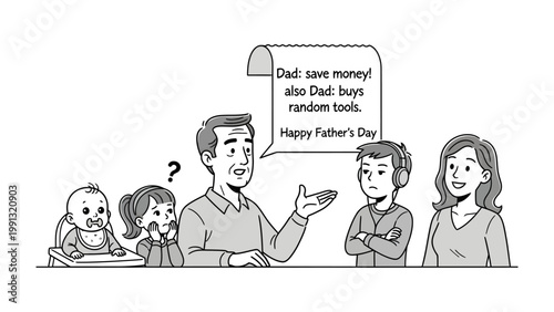 Father's Day Cartoon: A heartwarming cartoon illustrates a family gathering on Father's Day, with a dad sharing a humorous list about saving money and buying tools.