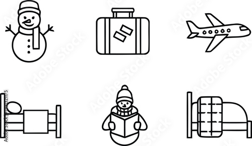 Winter travel and accommodation icons a collection of line art symbols