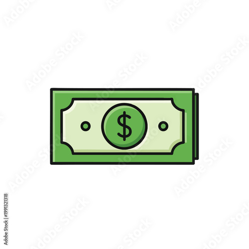 Simple Illustration of a Green Dollar Bill for Financial or Business Themes