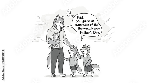 A Father's Day Tribute: A heartwarming illustration shows a father figure sharing a special moment with his offspring, as they commemorate Father's Day. 