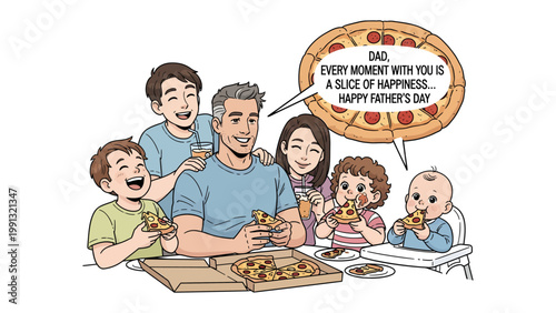 Happy Father's Day Pizza Feast: A loving family celebrates Father's Day, sharing delicious pizza and heartfelt wishes. It's a moment filled with joy, love, and the simple pleasure of togetherness. 