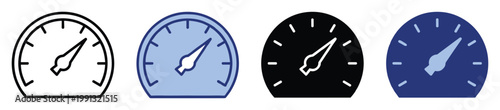 Speedometer gauge icon for digital dashboards and performance indicators in various application interfaces