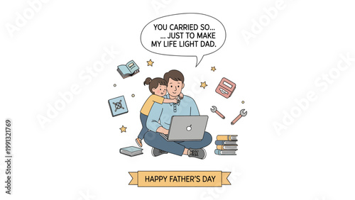 Father's Day Dedication: A tender illustration celebrating the love and dedication of a father, featuring a father and child in a heartfelt embrace.