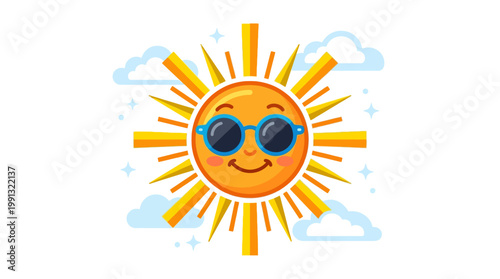 Smiling Sun Wearing Sunglasses Cartoon.