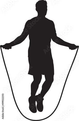 Man jumping rope sport workout fitness training healthy lifestyle individual exercise activity.