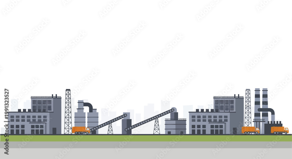 Fototapeta premium Industrial factory complex with multiple buildings and machinery.