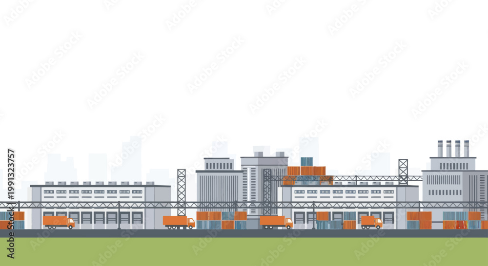 Obraz premium Industrial factory complex with trucks and containers for logistics.