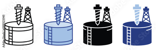 Fuel reservoir and drilling rig symbol for energy sector infographics and resource extraction visual aids