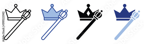 Classic royal crown and scepter icons representing authority and leadership for diverse graphic design projects