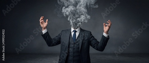 Headless Businessman with Smoke Rising Burnout Stress Concept