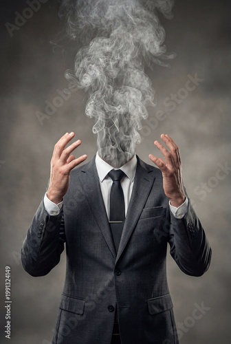 Headless Businessman with Smoke Rising Burnout Stress Concept
