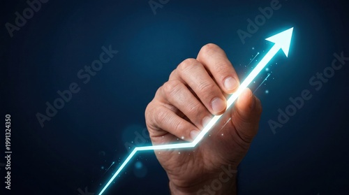 Hand Holding Rising Arrow Growth Business Success Digital Concept