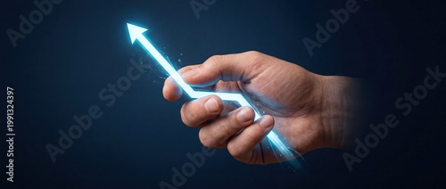 Hand Holding Rising Arrow Growth Business Success Digital Concept